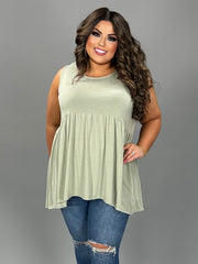 75 SV   {Never Better} Light Sage Sleeveless Babydoll Top PLUS SIZE 1X 2X 3X