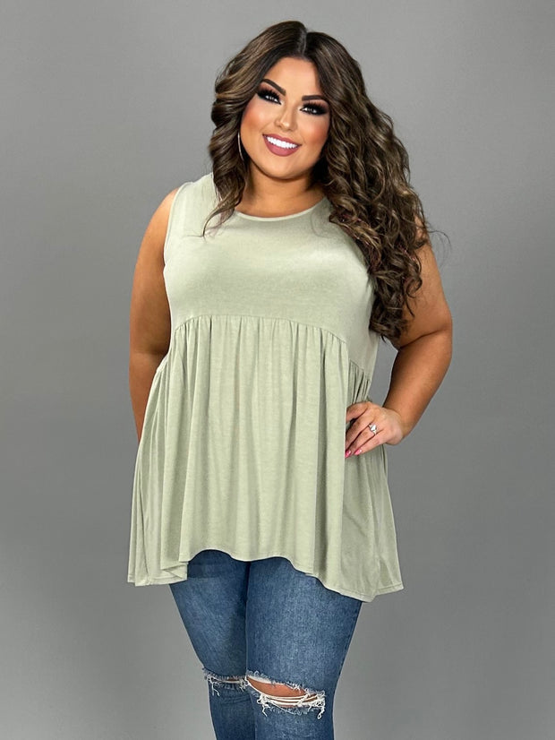 SALE!! 75 SV {Never Better} Light Sage Sleeveless Babydoll Top PLUS SIZE 1X 2X 3X