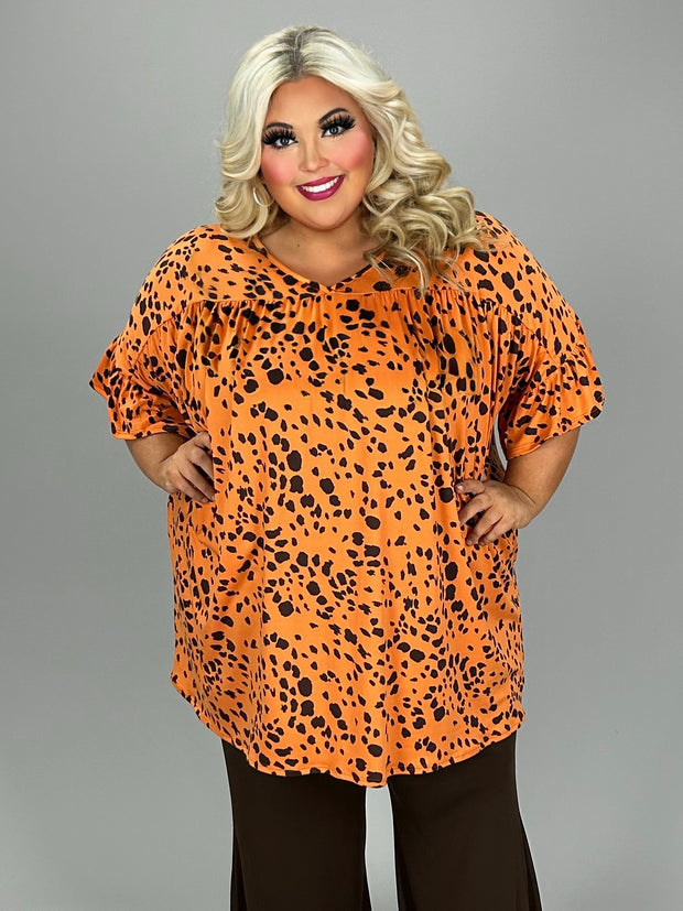 51 PSS {True Feelings} Orange Dalmation Print V-Neck Tunic EXTENDED PLUS SIZE 3X 4X 5X 6X