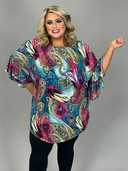 SALE!! 52 PQ {Absolutely Elegant} Teal Paisley Feather Print Tunic PLUS SIZE XL 2X 3X