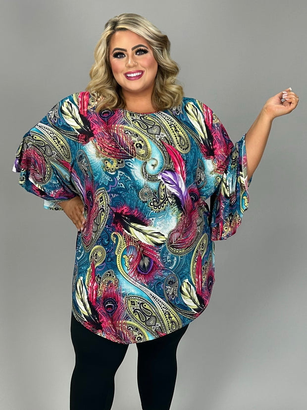 SALE!! 52 PQ {Absolutely Elegant} Teal Paisley Feather Print Tunic PLUS SIZE XL 2X 3X