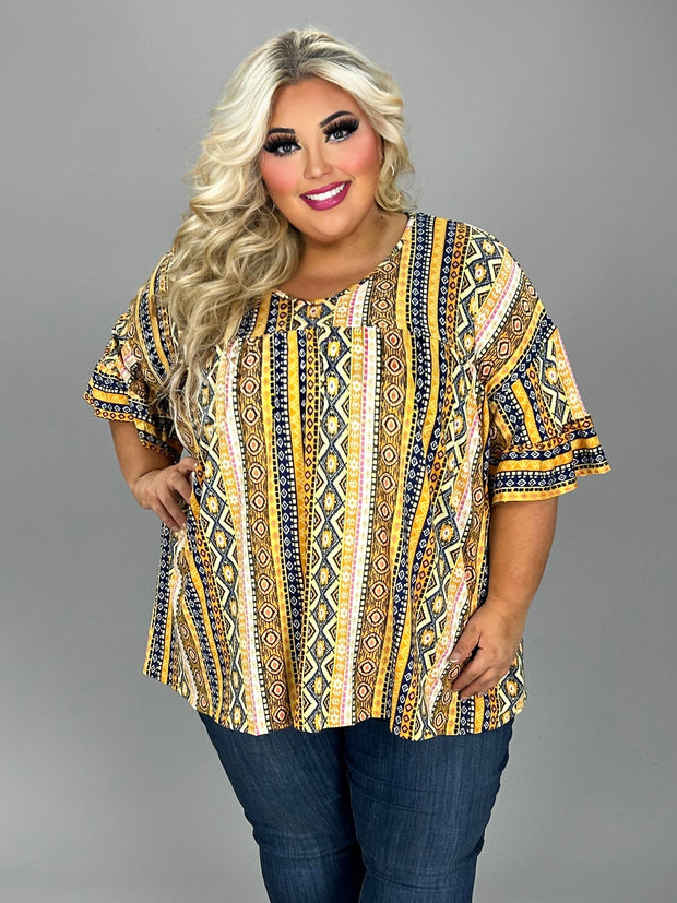 56 PSS {All The Right Things} Yellow Print Ruffle Sleeve Top EXTENDED PLUS SIZE 4X 5X 6X