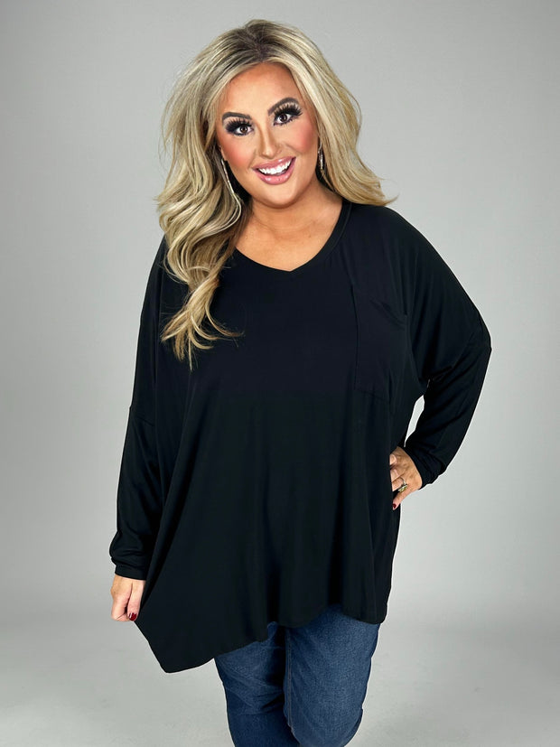 56 SLS {Rushing Love} Black V-Neck Dolman Sleeve Top PLUS SIZE 1X 2X 3X