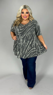 27 PSS {Wild Streak} Charcoal Ivory Animal Print V-Neck Top EXTENDED PLUS SIZE 3X 4X 5X