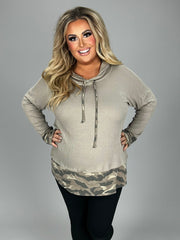 15 HD {Always Calm} Taupe Waffle Knit Hoodie w/Camo Trim PLUS SIZE XL 2X 3X