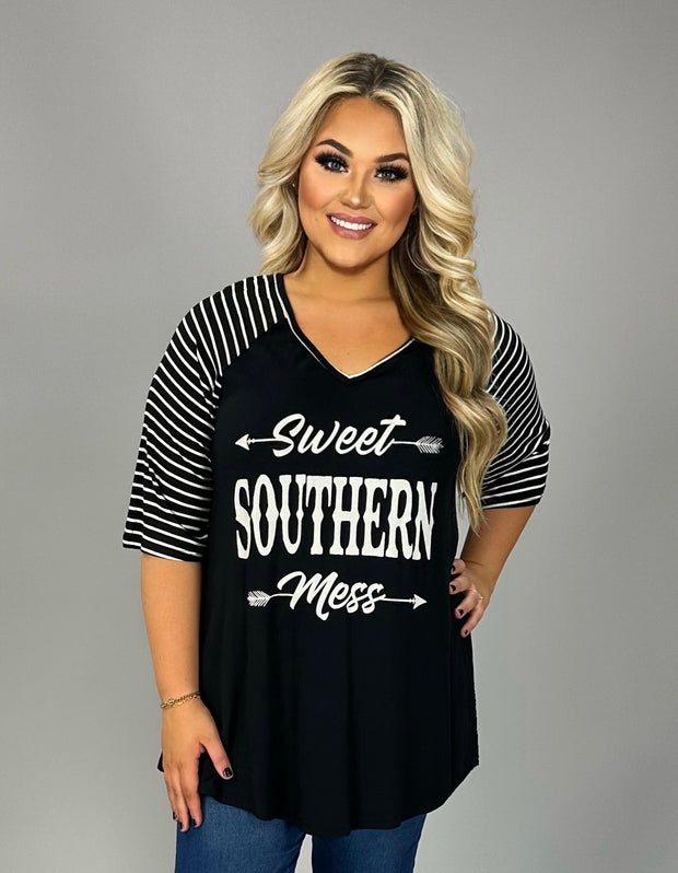 28  GT {Southern Mess} Black "Sweet Southern Mess" Graphic Tee CURVY BRAND!!!  PLUS SIZE XL 2X 3X 4X 5X 6X (May Size Down 1 Size)