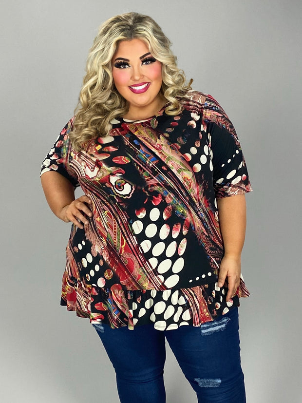 SALE!! 26 PSS {Effortless Journey} Black/Red Mixed Print Top EXTENDED PLUS SIZE 4X 5X 6X