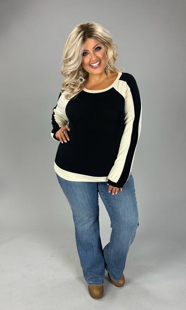 24 CP {Chic Tendencies} Black & Ivory Top w/Banded Hem PLUS SIZE XL 2X 3X