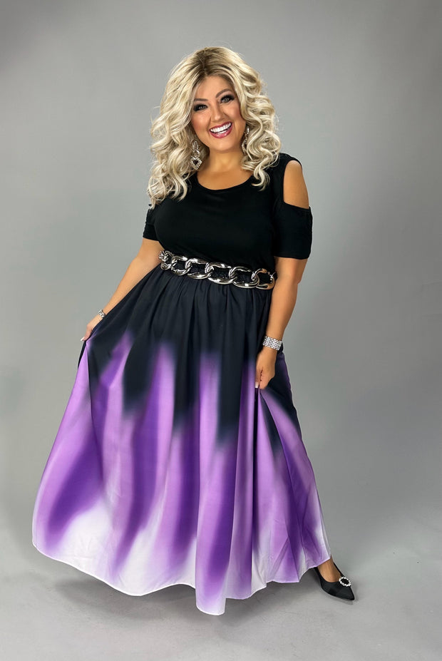 LD Black/Purple Dip Dye Maxi (chain belt not included) Cold Shoulder Dress EXTENDED PLUS SIZE 2X 3X 4X 5X 6X