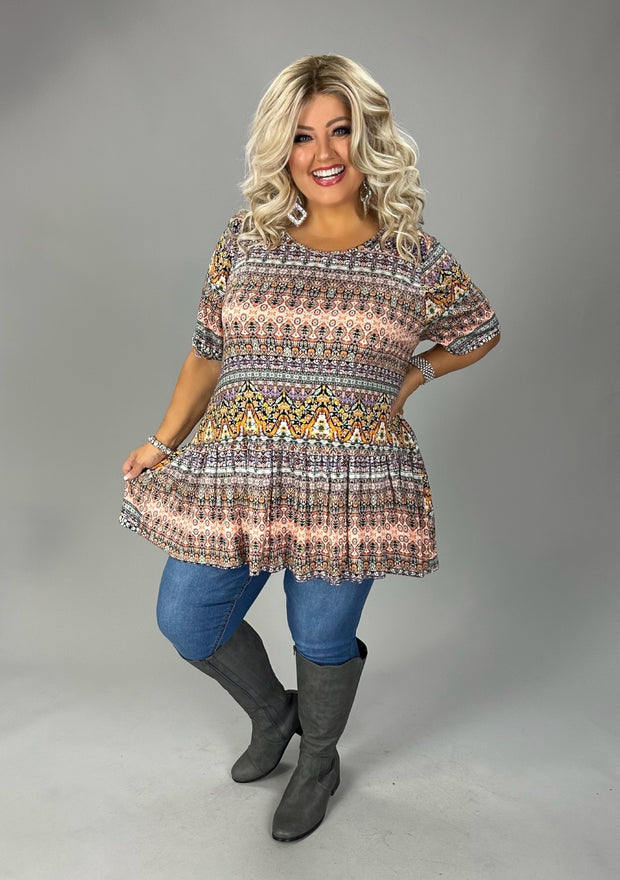 98 PSS {Celebrating Life} Ivory/Multi-Color Print Ruffle Tunic EXTENDED PLUS SIZE 3X 4X 5X