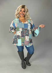 18 PLS {Touch Of Home} Blue Mixed Print Patchwork Top CURVY BRAND!!! EXTENDED PLUS SIZE 4X 5X 6X