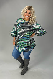 62 PSS {Call Me Darling}  Black/Green Print Top EXTENDED PLUS SIZE 4X 5X 6X