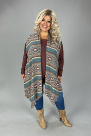 32 OT {Chic Example} Blue/Taupe Southwest Print Vest PLUS SIZE 1X 2X 3X