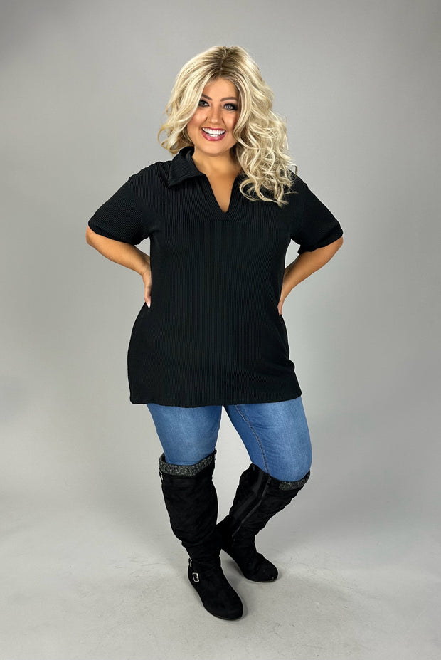 39 SSS {Last To Leave} Black Collared V-Neck Top PLUS SIZE 1X 2X 3X