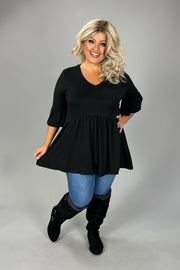 29 SQ {Capture Simplicity} Black Babydoll V-Neck Top  EXTENDED PLUS 1X 2X 3X 4X 5X