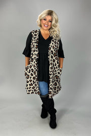 91 OT {Irresistible Allure} Taupe Leopard Print Vest w/ Pockets EXTENDED PLUS 3X 4X 5X