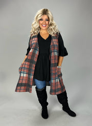 89 OT {In Perfect Company} Rust/Black Plaid Vest w/ Pockets EXTENDED PLUS 3X 4X 5X