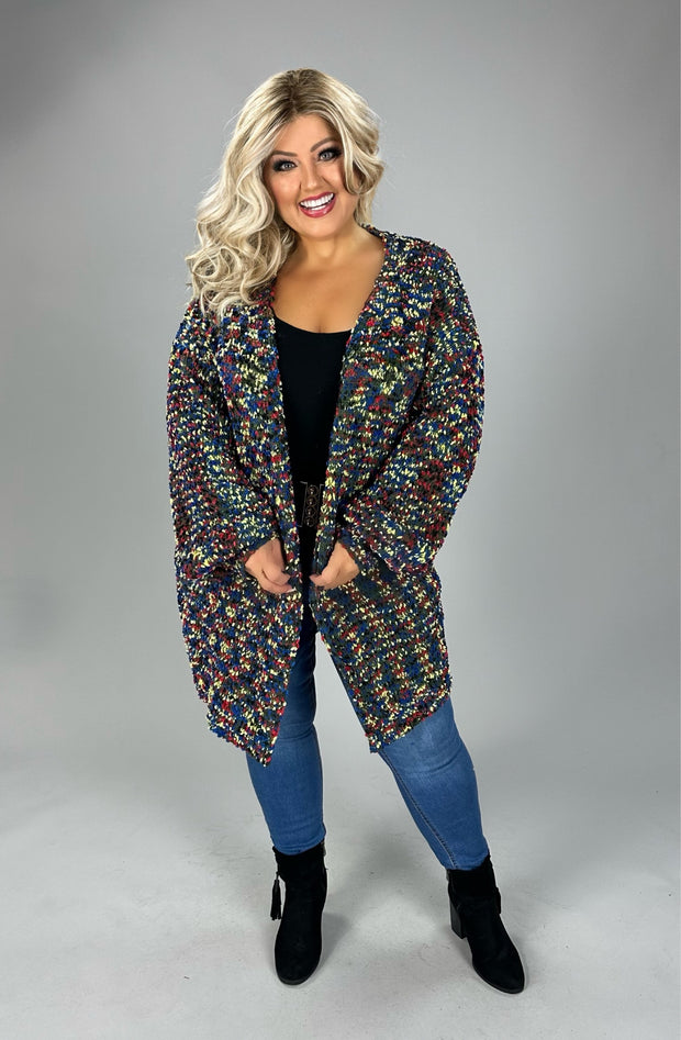 SALE!! 01-1-40 OT-C {Colorful Delight} Green, Yellow, Red Knit Cardigan PLUS SIZE XL 2X 3X