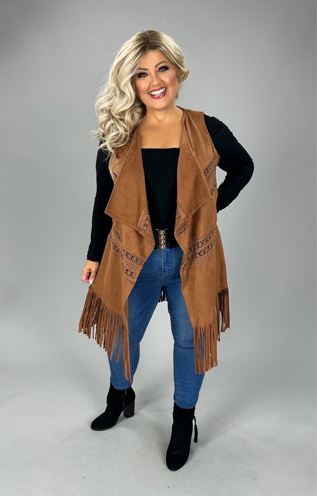 56 OT-B {Cool Is Calling} UMGEE Camel Vest W/Fringe PLUS SIZE XL 1X 2X