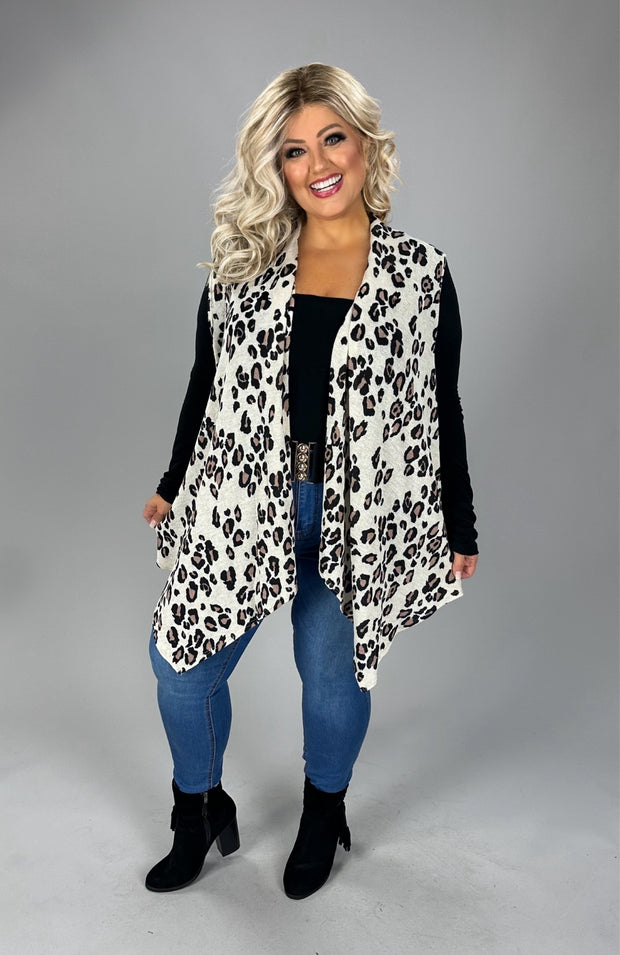 46 OT {Seriously Sassy} Ivory & Tan Animal Print Vest EXTENDED PLUS SIZE  3X 4X 5X