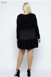 SALE!! 1-51 OT {Be That Girl} VOCAL Black Waffle Knit Hoodie w/ Lace Detail  PLUS SIZE XL 2X 3X