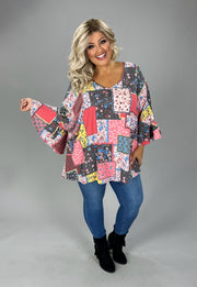 19 PLS {Longing For Home} Red Mixed Print Patchwork Top  CURVY BRAND!!!  EXTENDED PLUS SIZE 4X 5X 6X