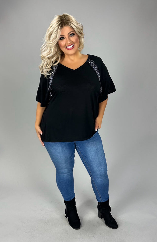 SALE!! 88 SD {Never Basic} VOCAL Black V-Neck Top w/ Rhinestones PLUS SIZE XL 2X 3X