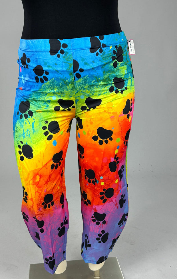 BT Bright Multi-Color Paw-Print Pants w/Pockets