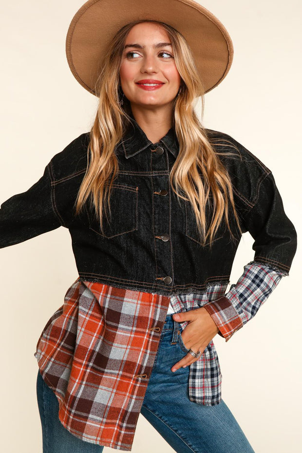 SALE! 45 OT {Midnight Wish} Black Denim Plaid Print Jacket PLUS SIZE XL 2X 3X