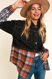 SALE! 45 OT {Midnight Wish} Black Denim Plaid Print Jacket PLUS SIZE XL 2X 3X