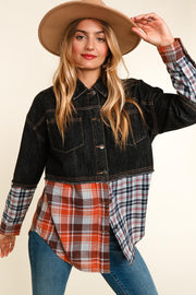 SALE! 45 OT {Midnight Wish} Black Denim Plaid Print Jacket PLUS SIZE XL 2X 3X