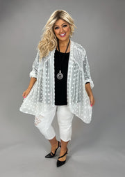 64 SD {Refined Finish} White Sheer Swiss Dot Lace Cardigan CW EXTENDED PLUS SIZE 3X 4X 5X