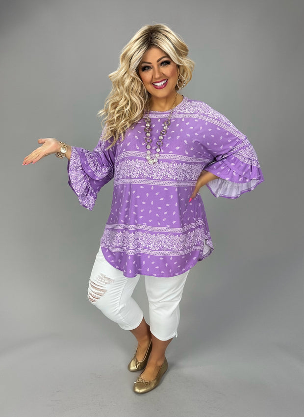 63 PSS {Dedicated To Love} Lilac Paisley Print Top EXTENDED PLUS SIZE 4X 5X 6X