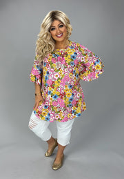 23 PSS {Lost In The Beauty} Pink/Multi-Color Floral Top EXTENDED PLUS SIZE 4X 5X 6X (Size Up 1 Size)