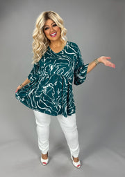 50 PSS {Your New Muse} Teal Swirl Babydoll V-Neck Top  EXTENDED PLUS SIZE 3X 4X 5X