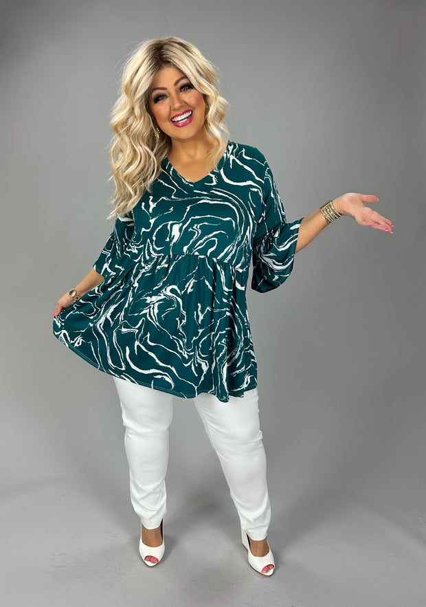 50 PSS {Your New Muse} Teal Swirl Babydoll V-Neck Top  EXTENDED PLUS SIZE 3X 4X 5X