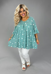 42 PSS {Another Try} Mint White Polka Dot Ruffle Sleeve Top EXTENDED PLUS SIZE 4X 5X 6X