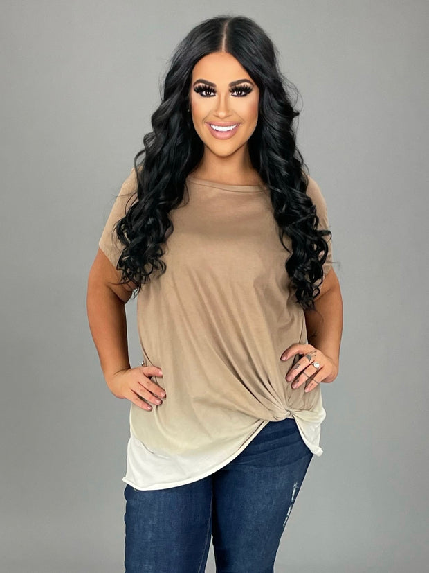 SALE!! PSS-F "UMGEE" Mocha/Ivory Ombre' Knotted Hem Top