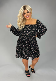 87 PLS-C {Oh La La} Black Floral Tiered Open Back Dress PLUS SIZE XL 2X 3X 4X