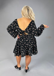 87 PLS-C {Oh La La} Black Floral Tiered Open Back Dress PLUS SIZE XL 2X 3X 4X