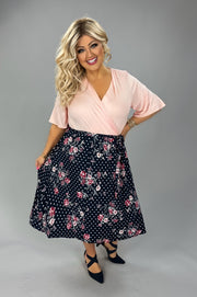 16 CP {Make It Count} Pink Navy Floral Dot Contrast Dress PLUS SIZE 1X 2X 3X