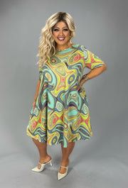 24 PSS {Lovestruck} Lime/Orange Swirl Print Dress PLUS SIZE XL 2X 3X