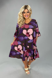 25 PQ {Join In The Fun} Brown/Purple Large Floral Print Dress PLUS SIZE XL 2X 3X