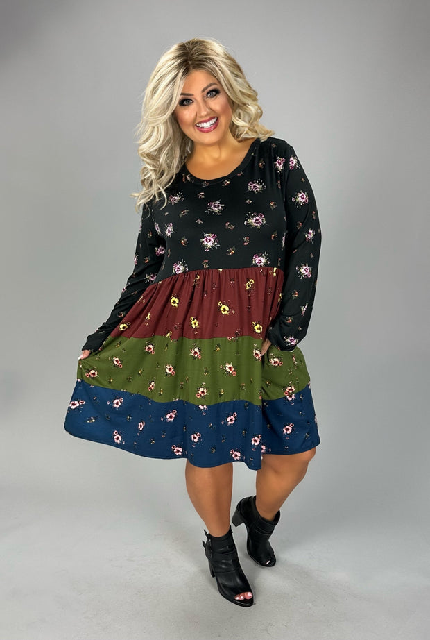 1-56 CP-D {Day To Night} Black Floral Tiered Dress PLUS SIZE 1X 2X 3X