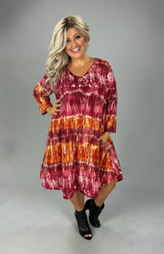 18 PQ {Lessons In Style} Wine/Rust Tie Dye Dress w/Pockets PLUS SIZE 1X 2X 3X