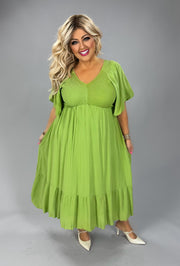 LD-F {Everlasting Wonder} Moss Smocked Lined Midi Dress PLUS SIZE XL 2X 3X 4X