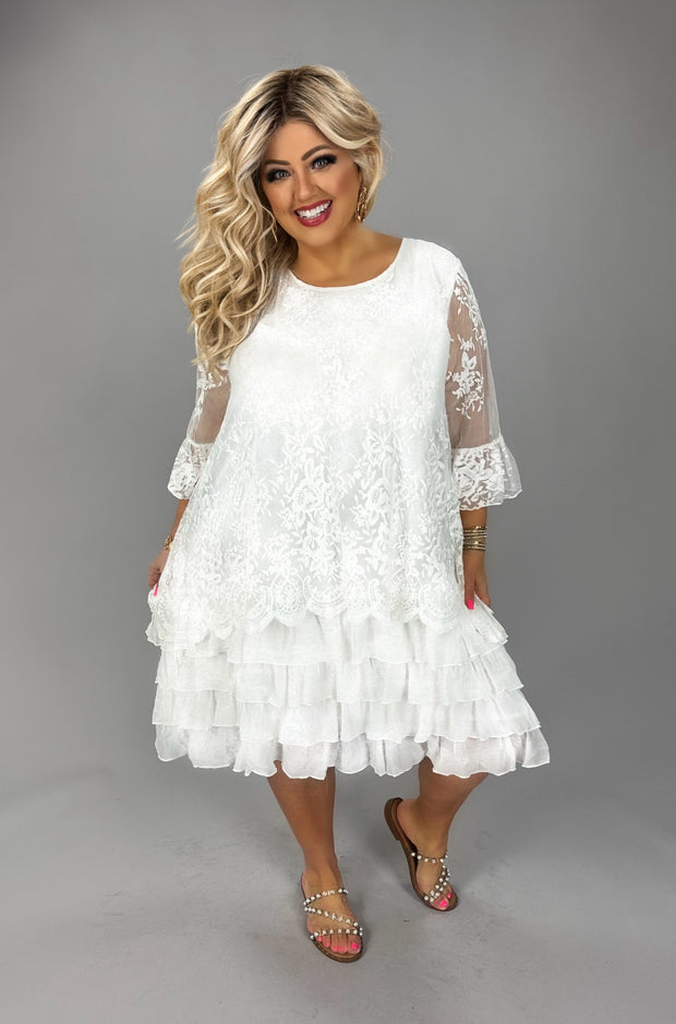 32 SQ {Feels So Light} White Ruffled Lace Dress PLUS SIZE 2X