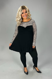 39 CP {Cue The Drama} Black Leopard Contrast Top w/ Lace Neck Detail PLUS SIZE XL 2X 3X