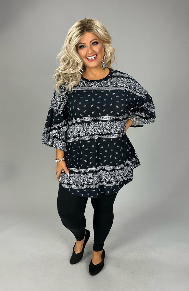 61 PSS {Imagine My World} Black Paisley Print Top  EXTENDED PLUS  SIZE 4X  5X 6X