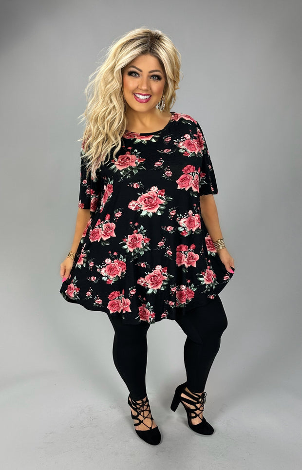 27 PSS {Floral Memories} Black Floral Short Sleeve Top PLUS SIZE XL 2X 3X